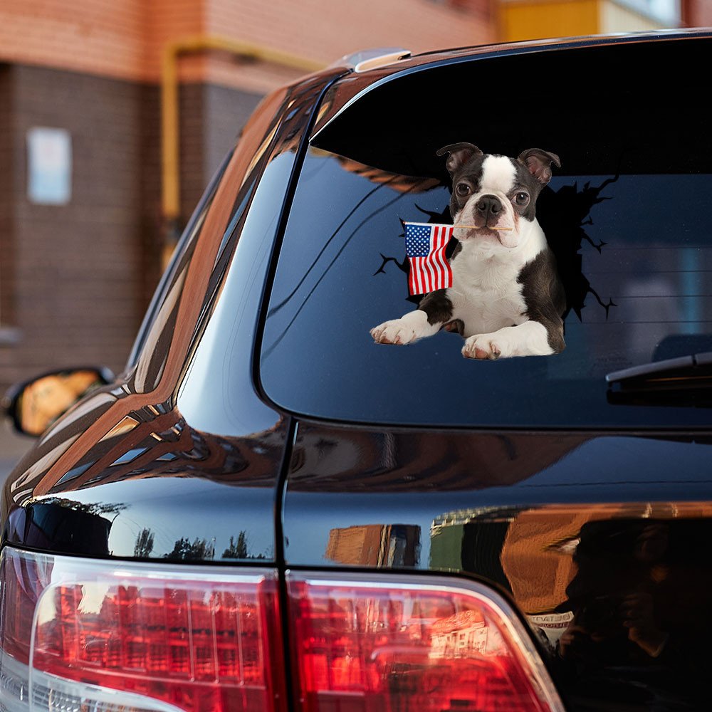 Boston Terrier And American Flag Independent Day Car Sticker Decal
