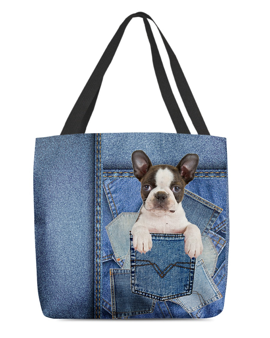 Boston Terrier 1-in pocket2-Cloth Tote Bag