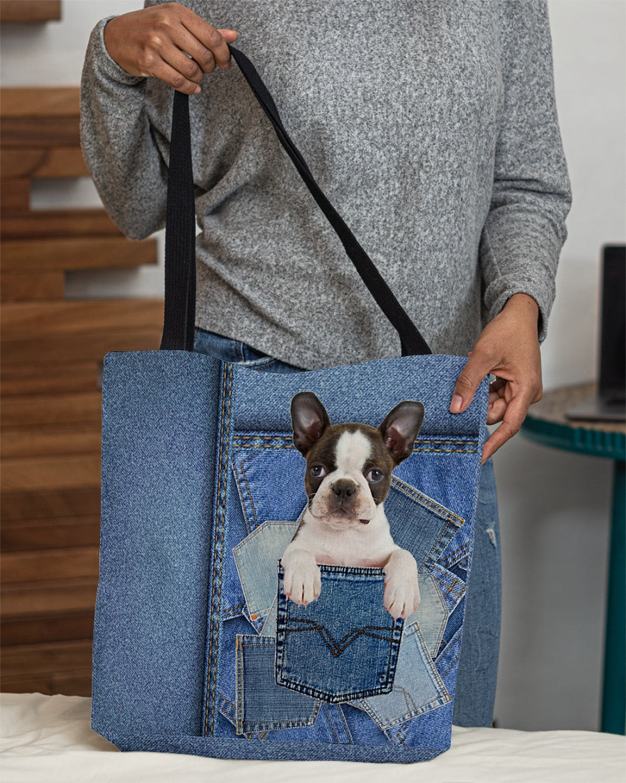 Boston Terrier 1-in pocket2-Cloth Tote Bag