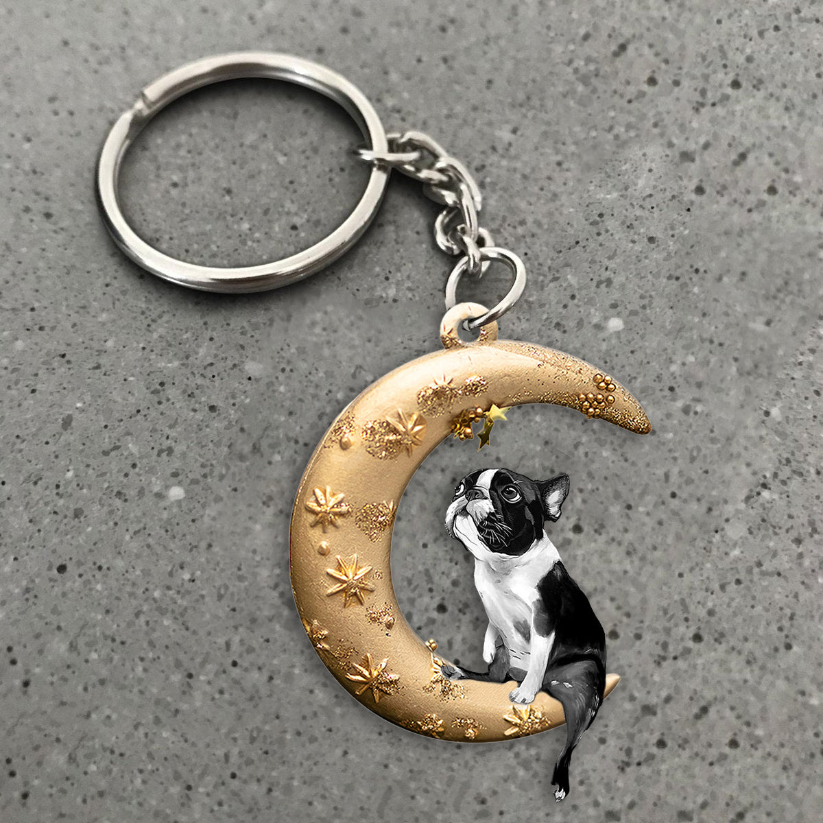 Boston Terrier-Dog &amp; Moon Flat Acrylic Keychain