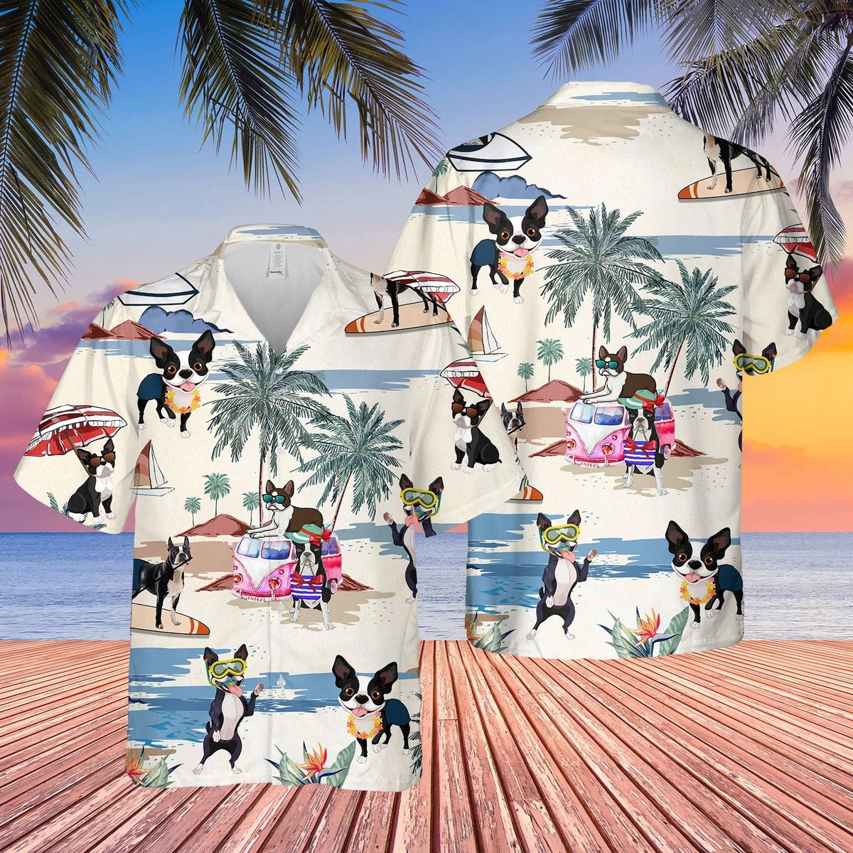 Boston Terrier Summer Beach Hawaiian Shirt