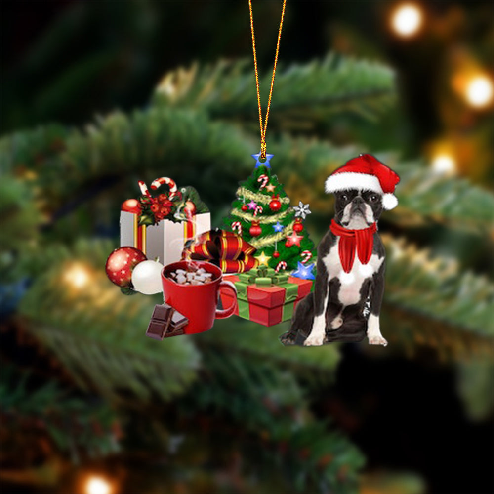 Boston Terrier-Christmas girl-Two Sided Ornament