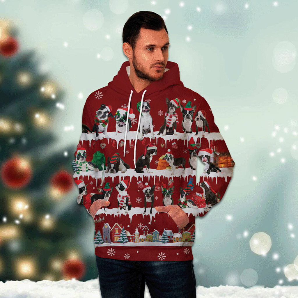 Boston Terrier - Snow Christmas - 3D Hoodie