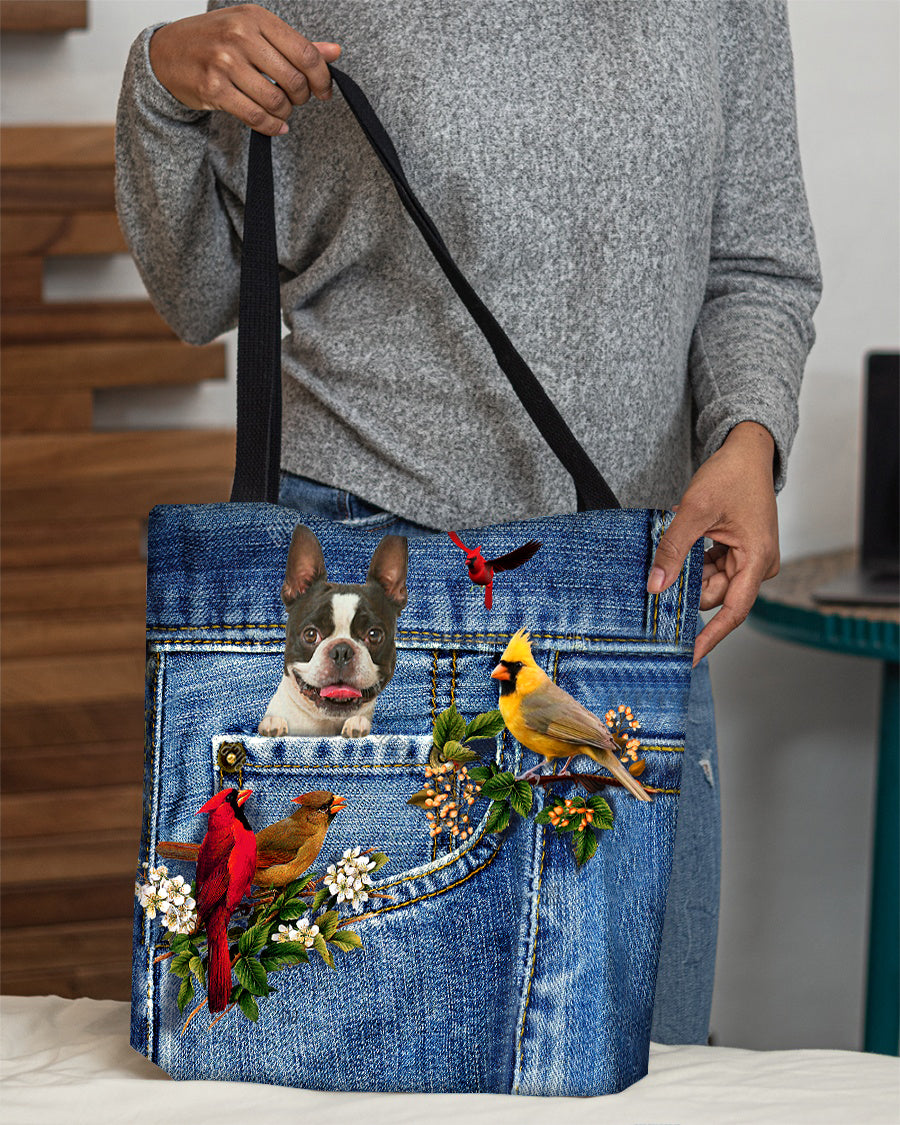 Boston Terrier-Cardinal &amp; Dog Cloth Tote Bag