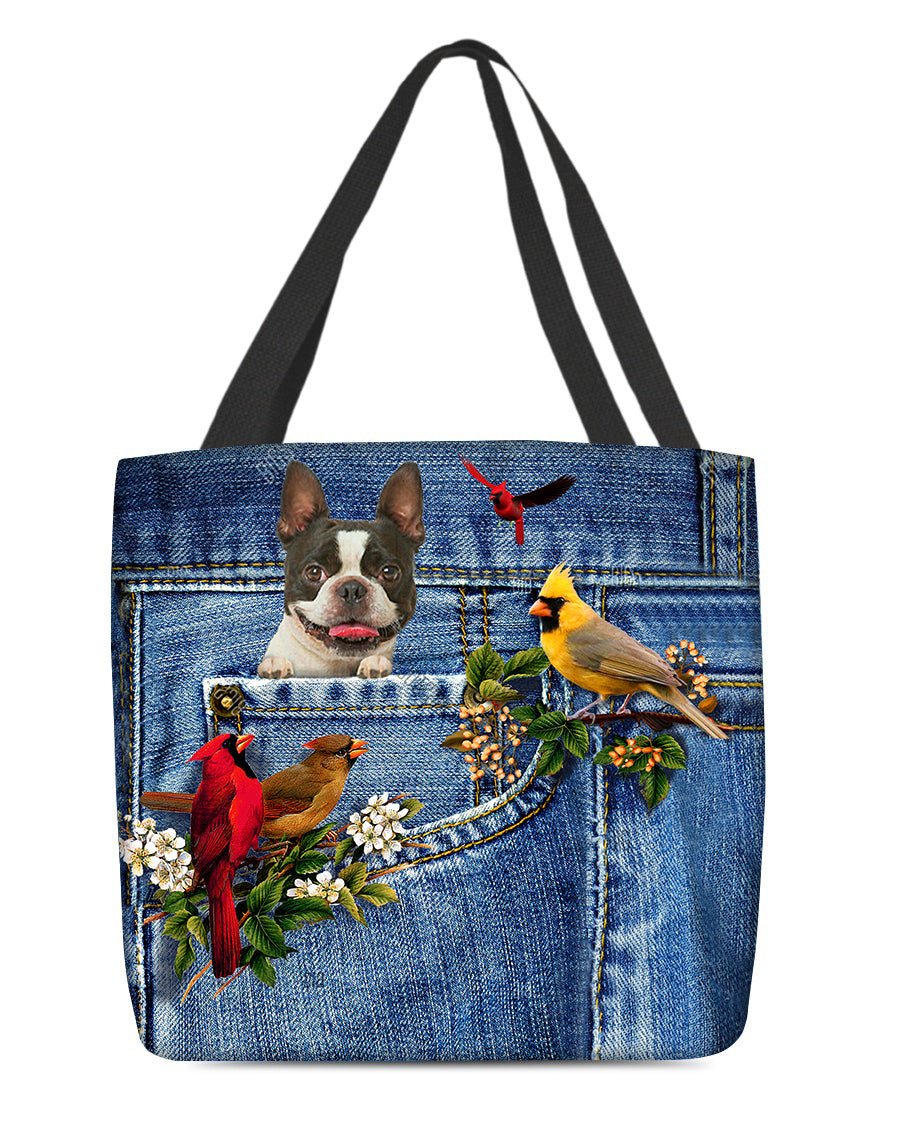 Boston Terrier-Cardinal &amp; Dog Cloth Tote Bag