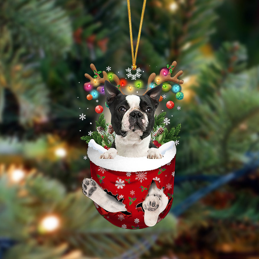 Boston terrier-In Christmas Pocket Two Sides Ornament