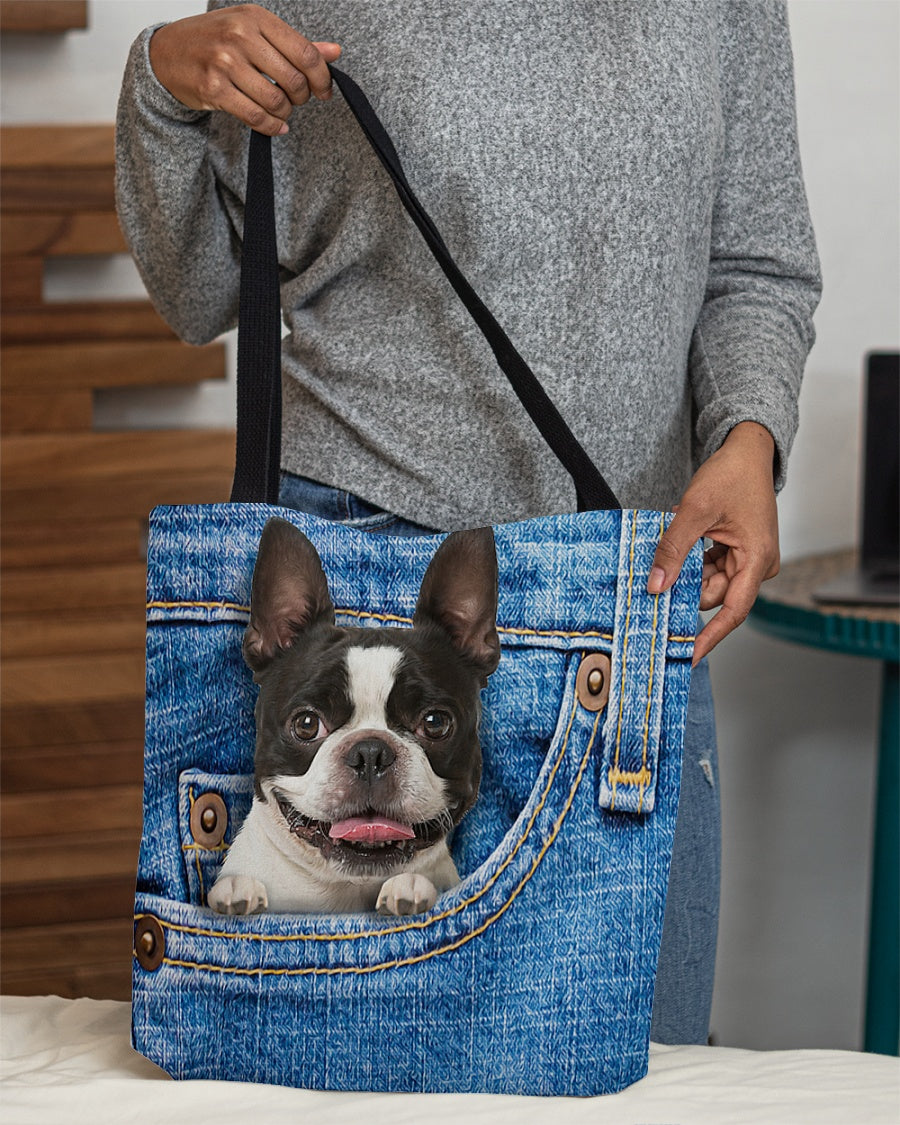 Boston terrier-in pocket-Cloth Tote Bag