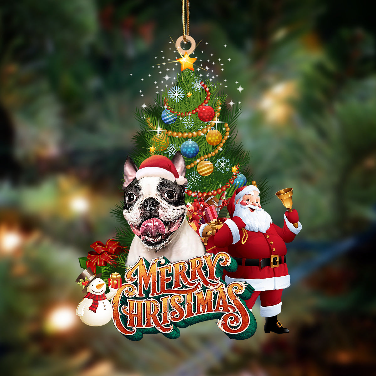 Boston terrier 2-Christmas Tree&amp;Dog Hanging Ornament