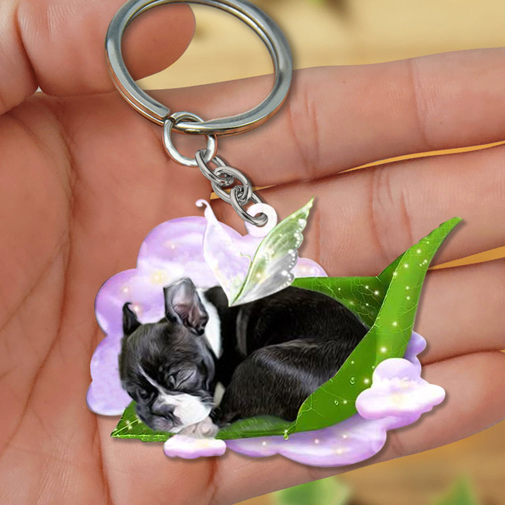 Boston terrier -Sleep On Fallen Leaves Flat Acrylic Keychain