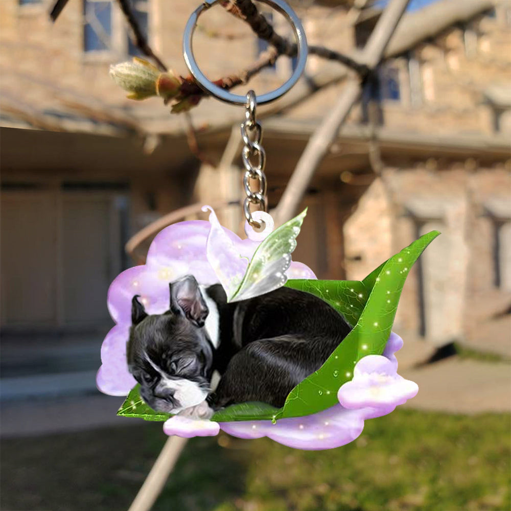 Boston terrier -Sleep On Fallen Leaves Flat Acrylic Keychain