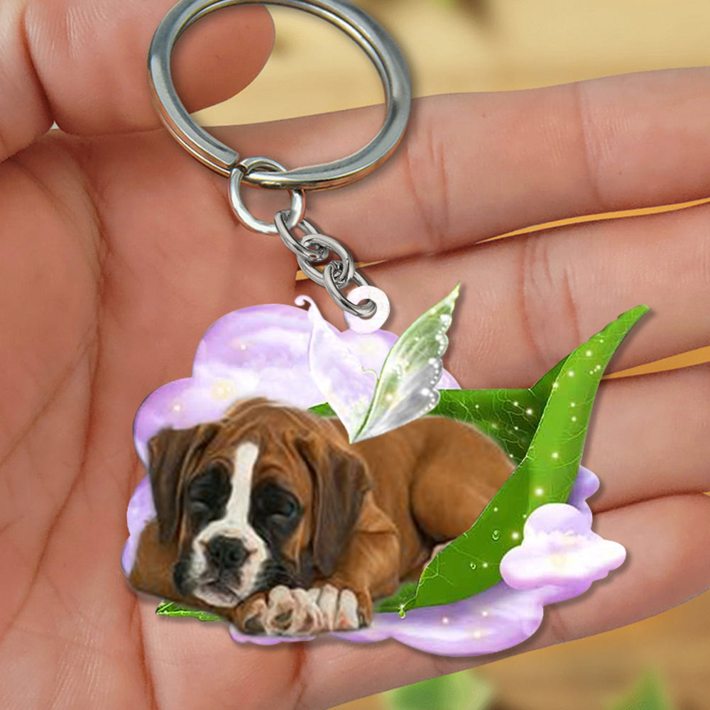 Boxer-Sleep On Fallen Leaves Flat Acrylic Keychain