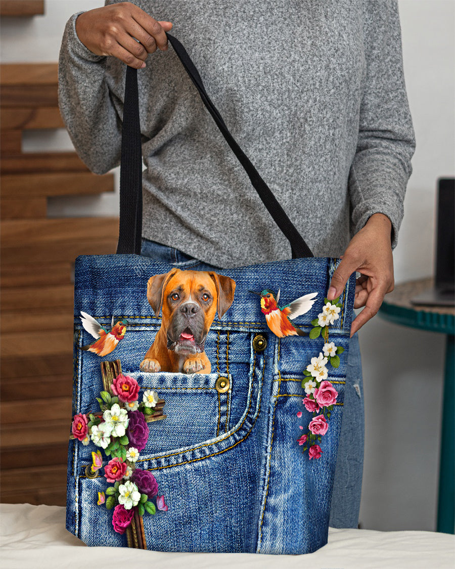 Boxer-Cardinal &amp; Cross Flower Cloth Tote Bag