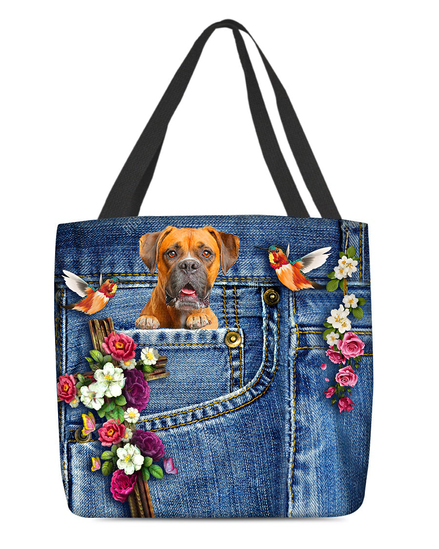 Boxer-Cardinal &amp; Cross Flower Cloth Tote Bag