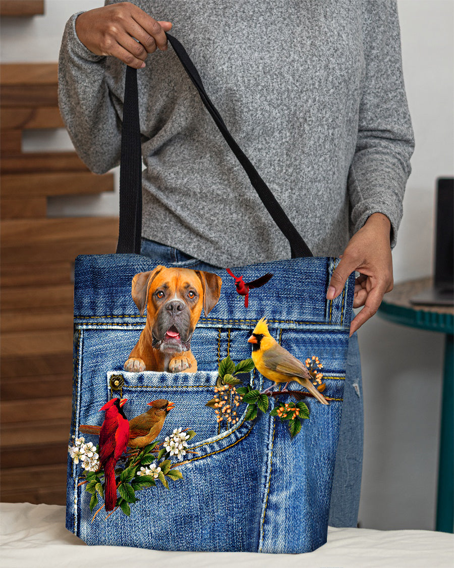 Boxer-Cardinal &amp; Dog Cloth Tote Bag