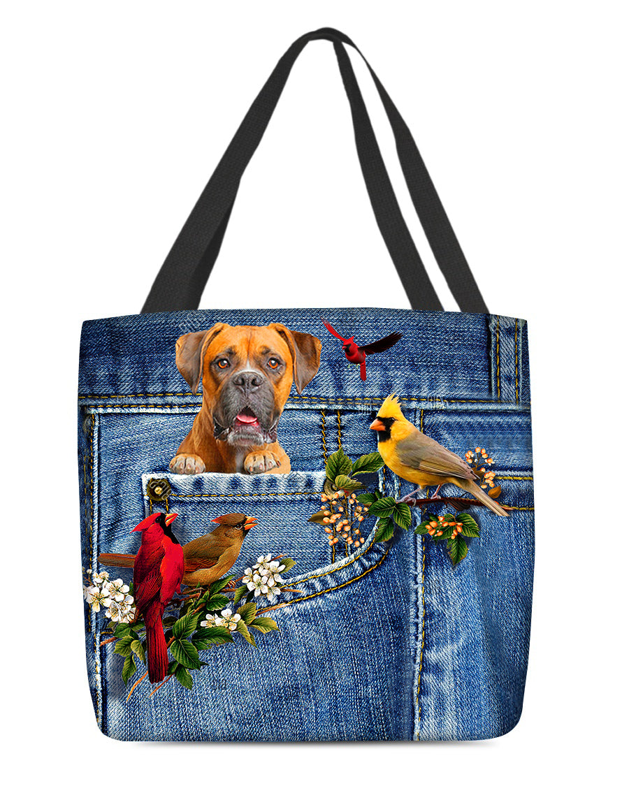 Boxer-Cardinal &amp; Dog Cloth Tote Bag