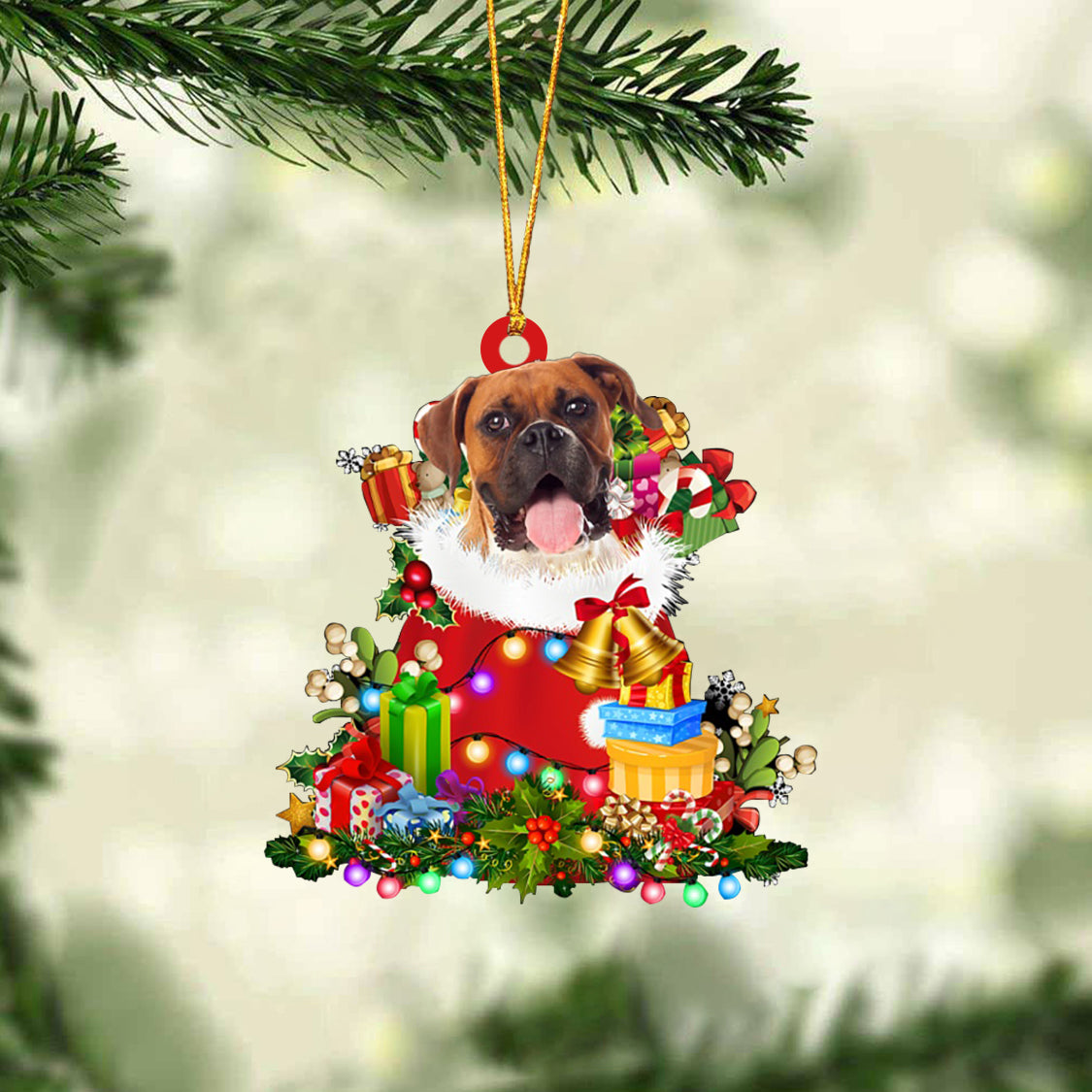 Boxer-Christmas Bag Gift-Two Sided Ornament