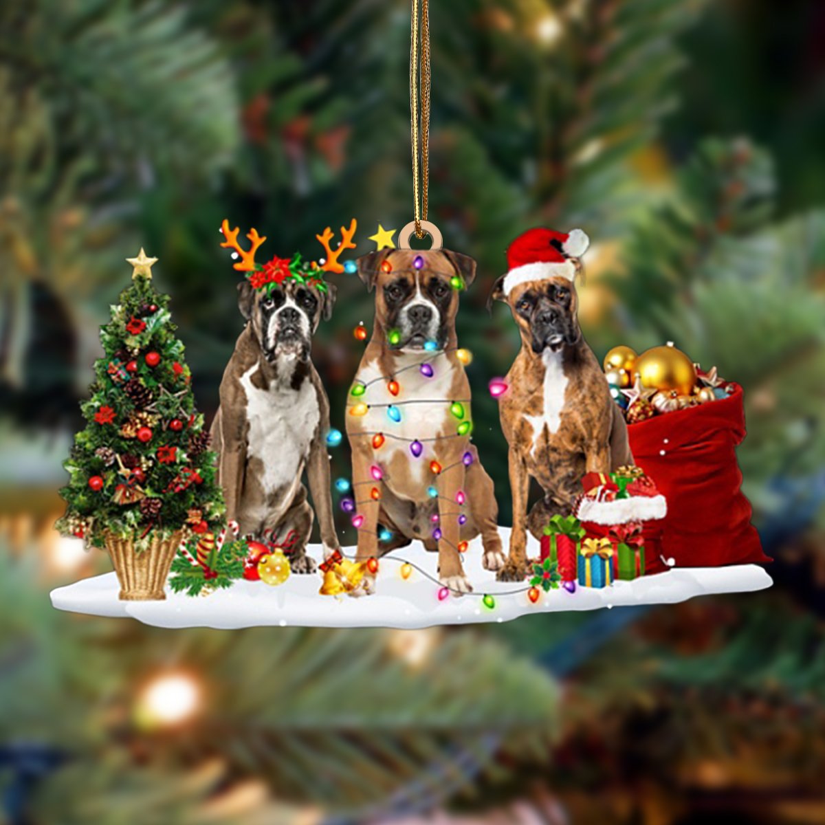 Boxer-Christmas Dog Friends Hanging Ornament