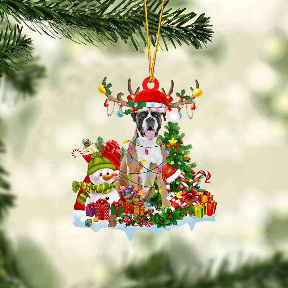 Boxer-Elk &amp; Snowman-Two Sided Ornament