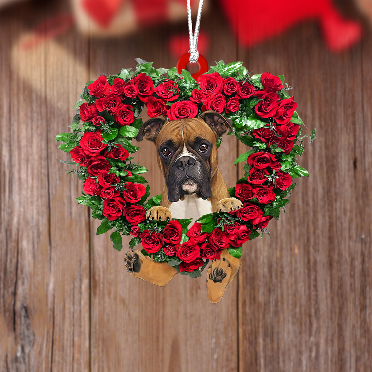 Boxer-Heart Wreath Two Sides Ornament