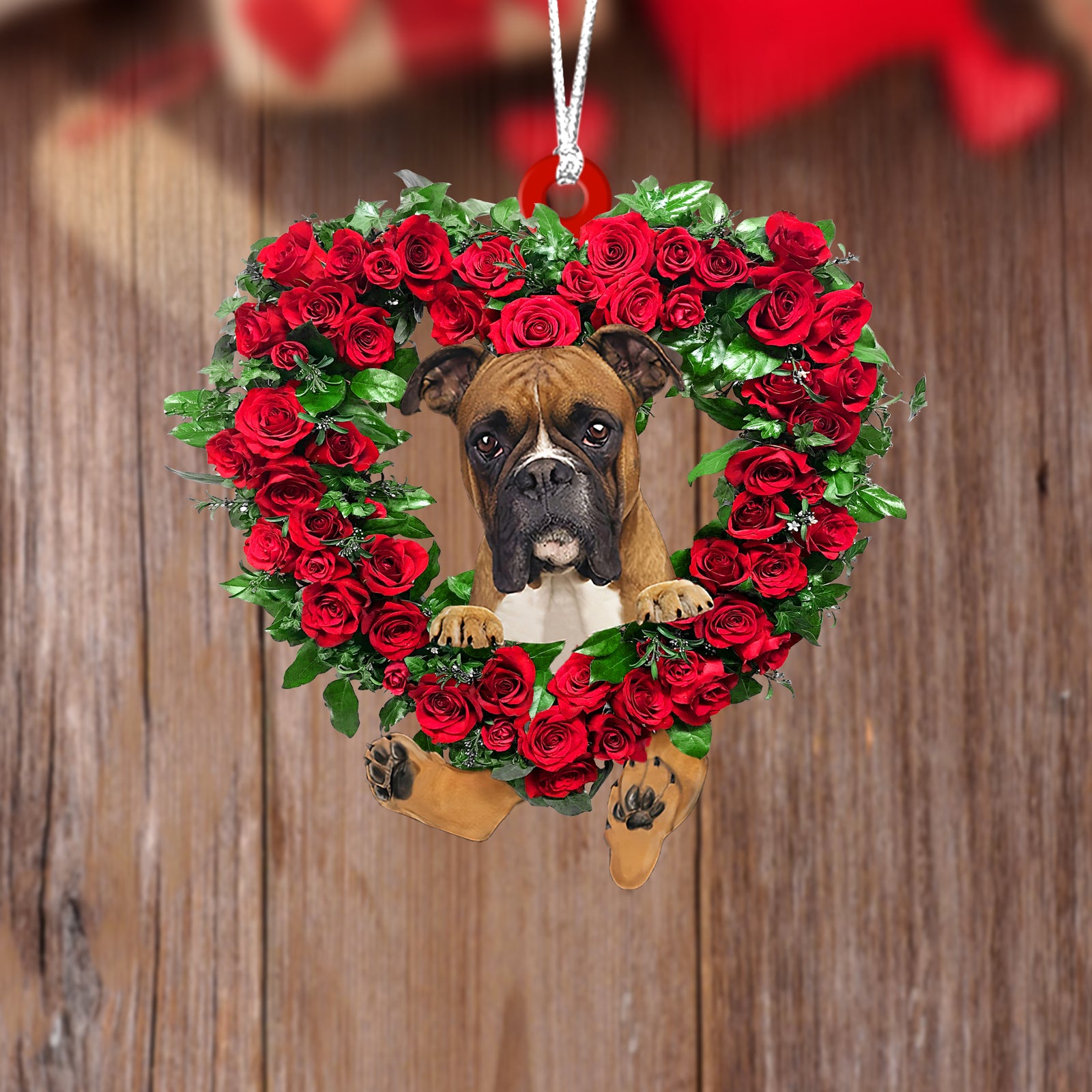 Boxer-Heart Wreath Two Sides Ornament