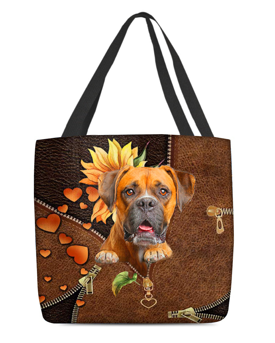 Boxer-Sunflower&amp;zipper Cloth Tote Bag