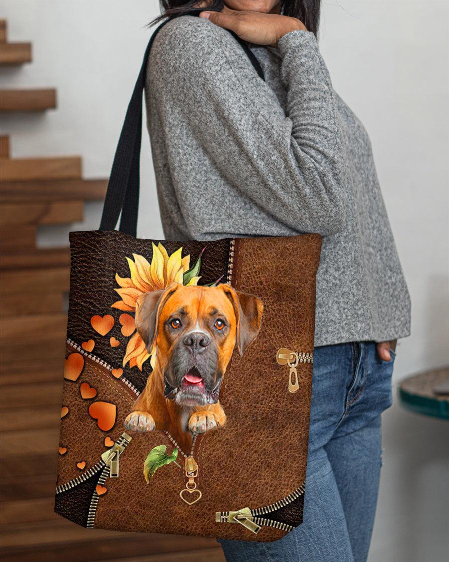 Boxer-Sunflower&amp;zipper Cloth Tote Bag