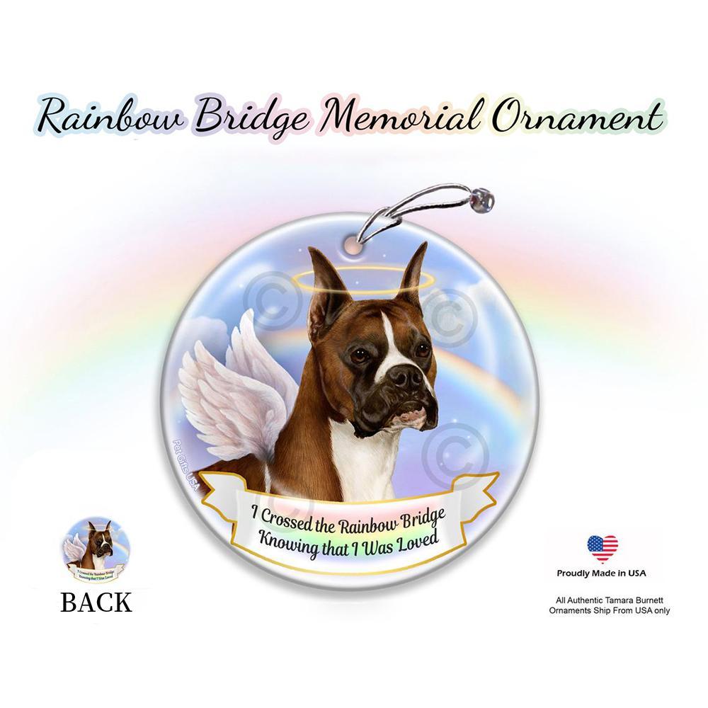 Rainbow Bridge Memorial-Boxer Cropped Fawn &amp; White Porcelain Hanging Ornament
