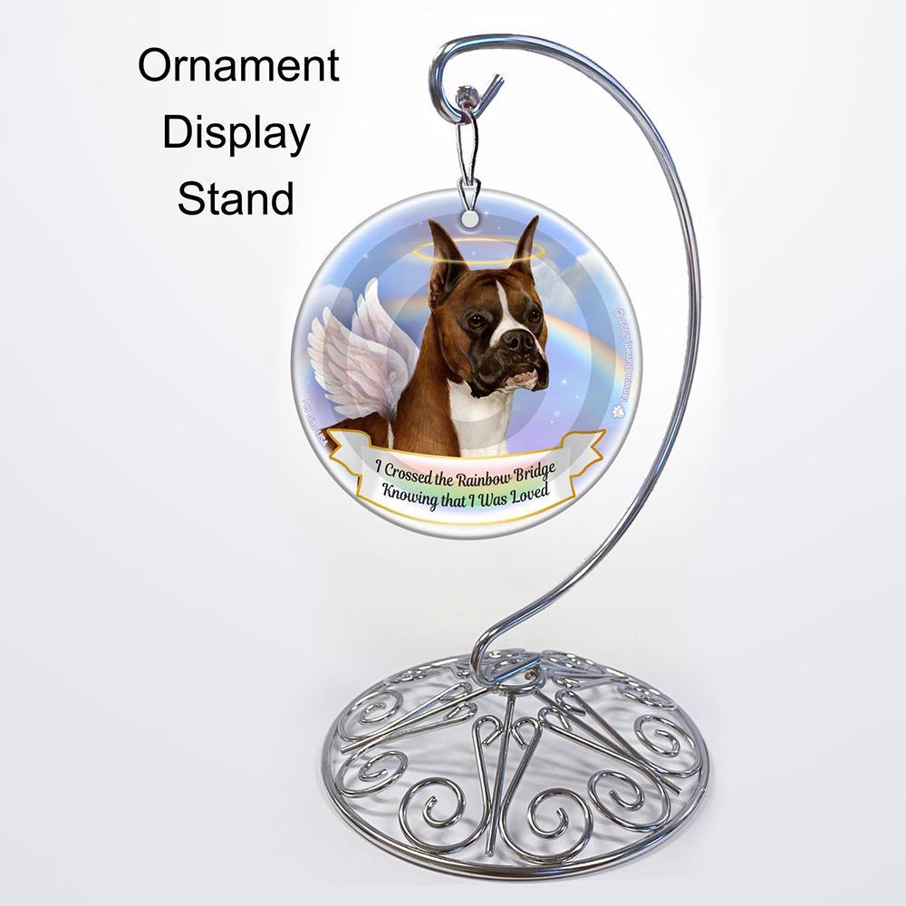 Rainbow Bridge Memorial-Boxer Cropped Fawn &amp; White Porcelain Hanging Ornament