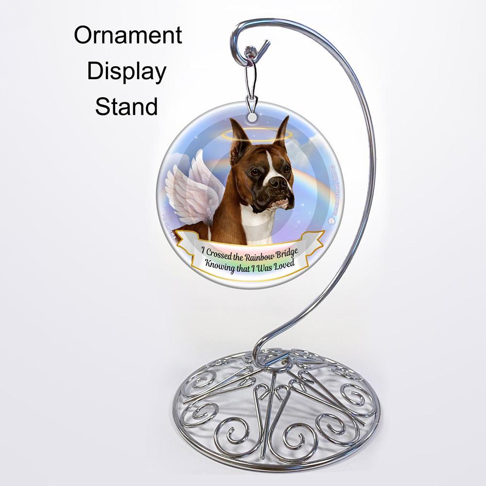 Rainbow Bridge Memorial-Boxer Cropped Fawn & White Porcelain Hanging Ornament