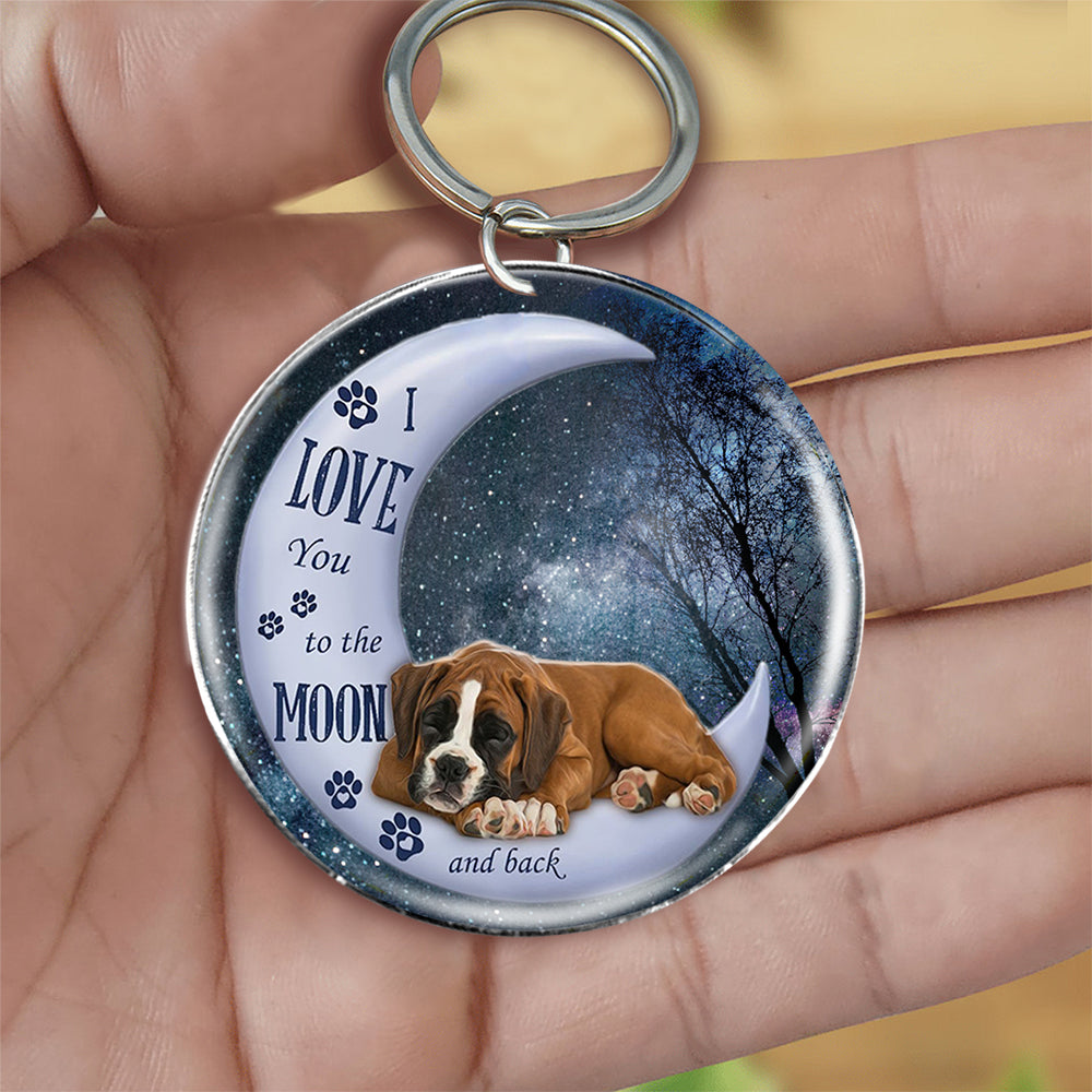 Boxer Moon Back-Round Resin Epoxy Metal Keychain