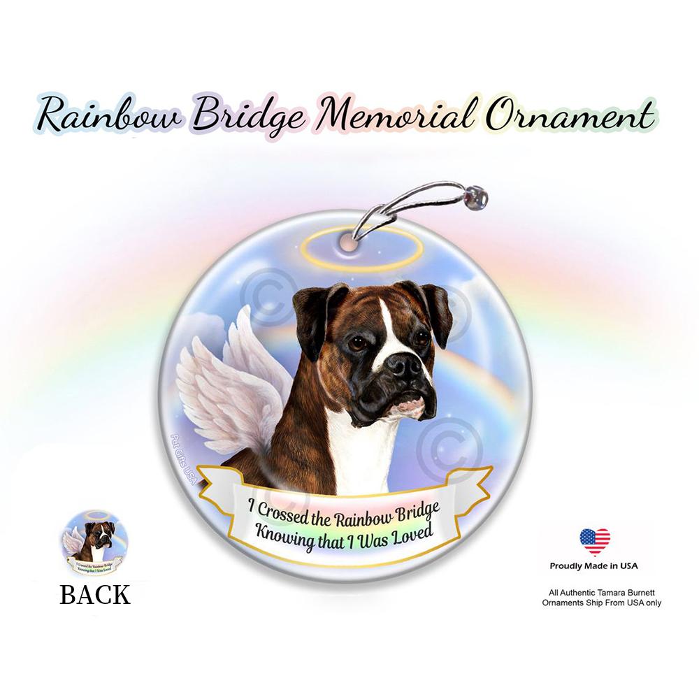 Rainbow Bridge Memorial-Boxer Uncropped Brindle Porcelain Hanging Ornament