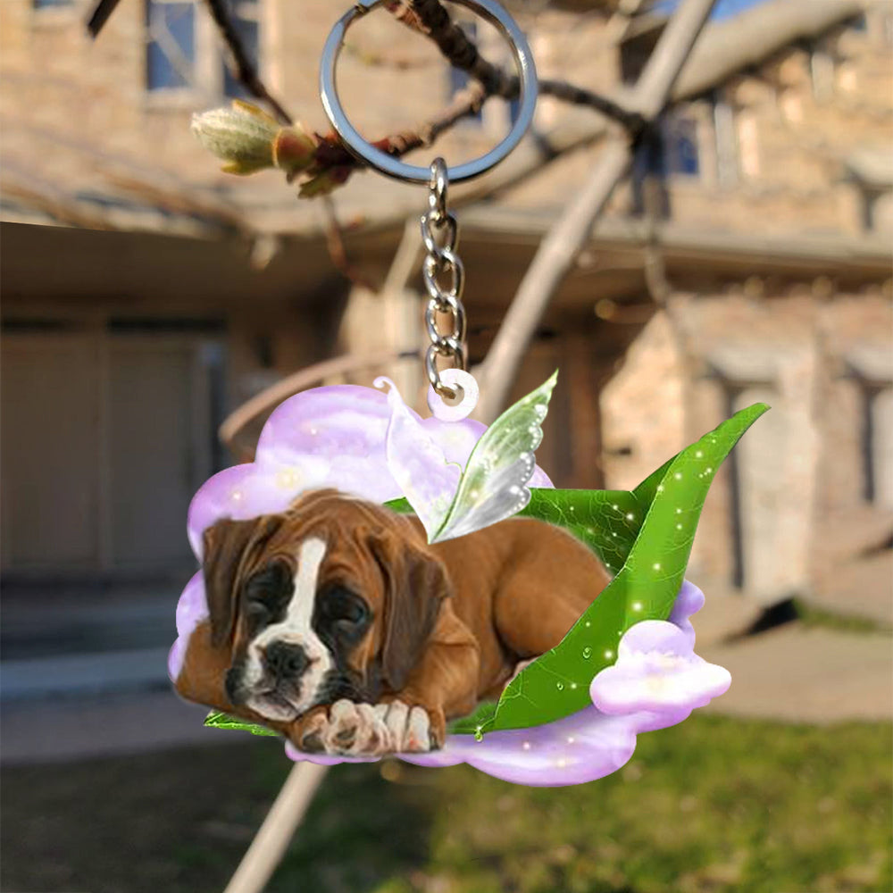 Boxer-Sleep On Fallen Leaves Flat Acrylic Keychain