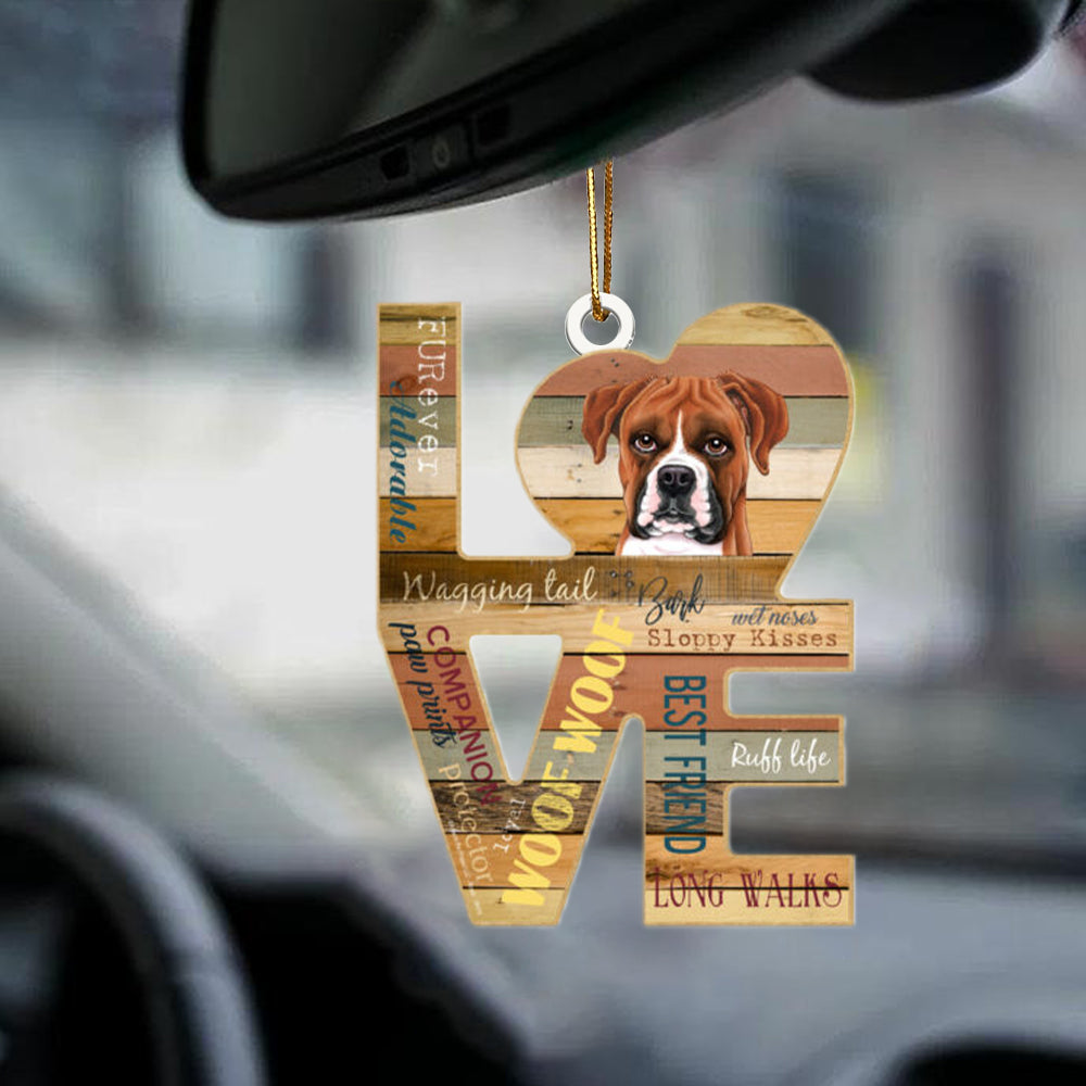 Boxer Love Wood Dog-two sided ornament
