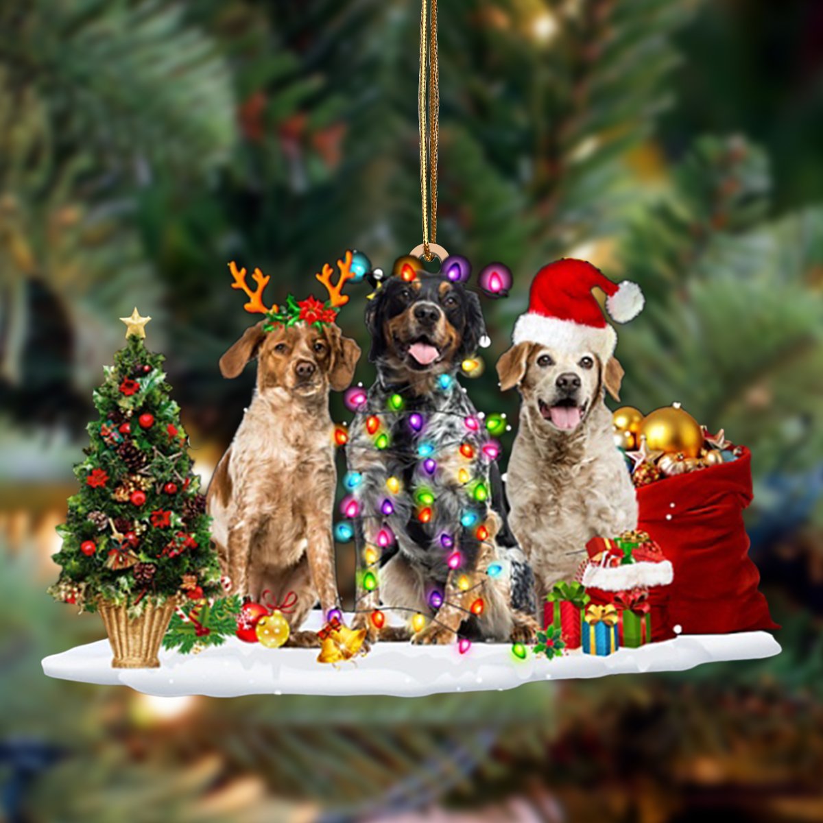 Brittany-Christmas Dog Friends Hanging Ornament