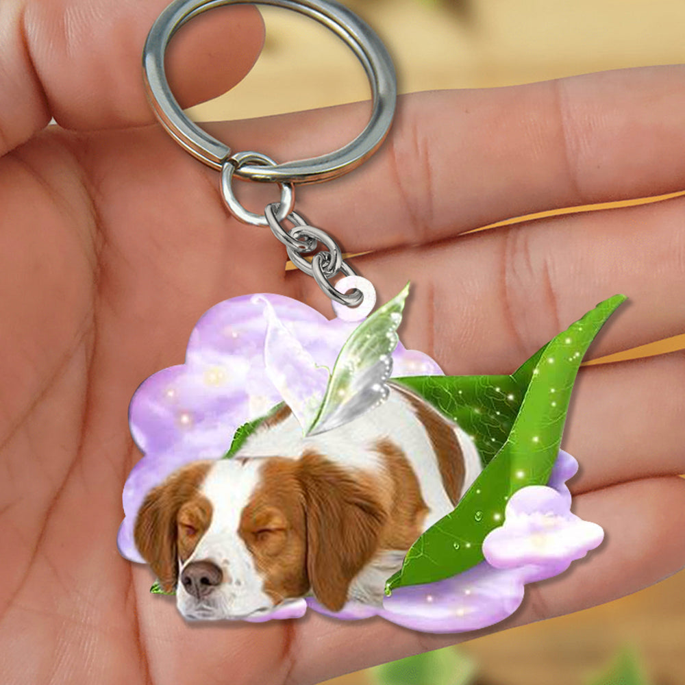 Brittany Spaniel-Sleep On Fallen Leaves Flat Acrylic Keychain