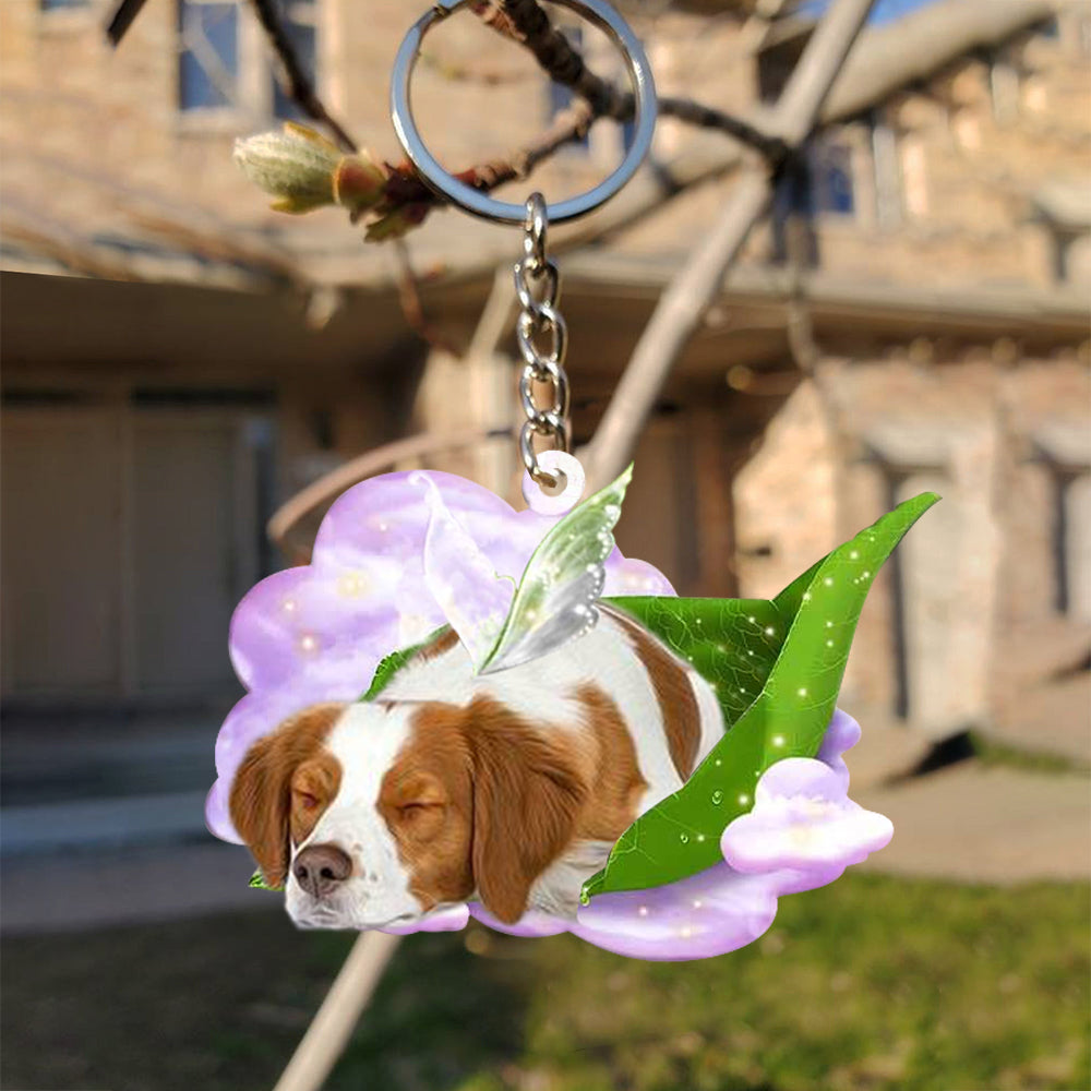Brittany Spaniel-Sleep On Fallen Leaves Flat Acrylic Keychain