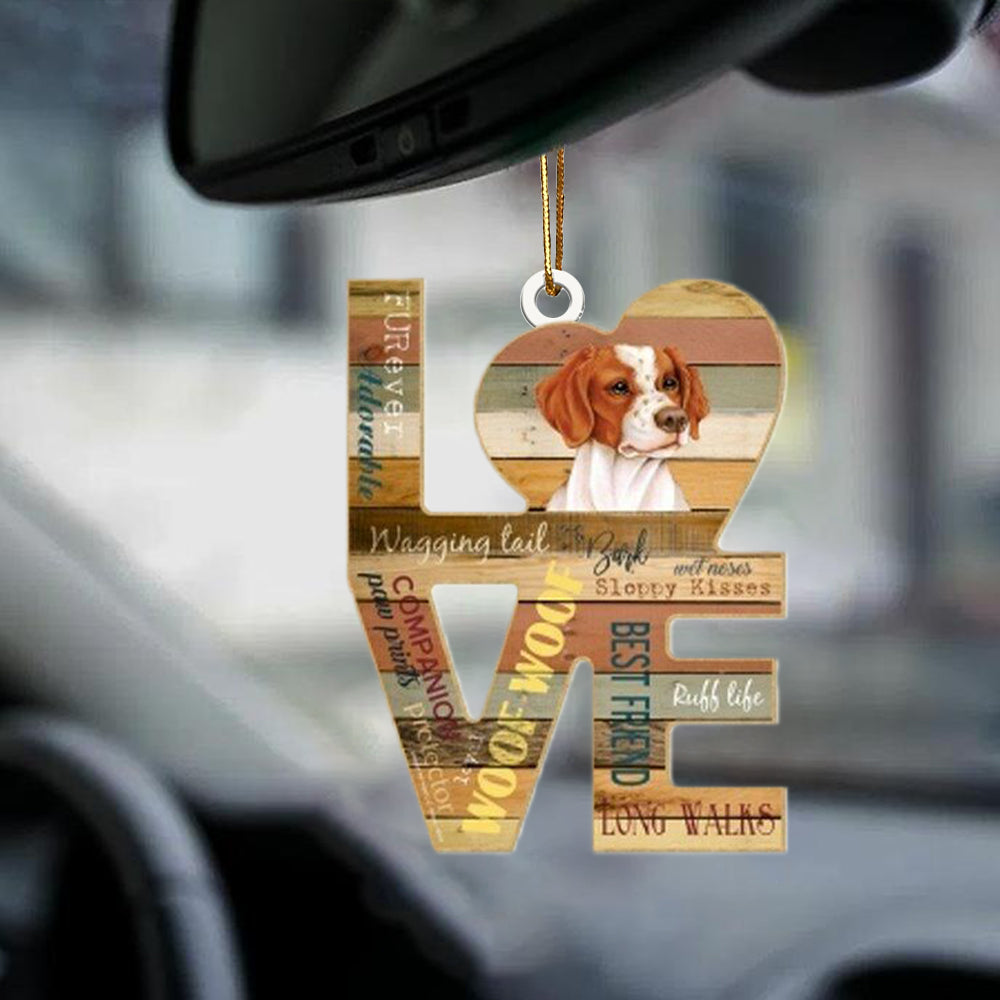 Brittany Spaniel Love Wood Dog-two sided ornament