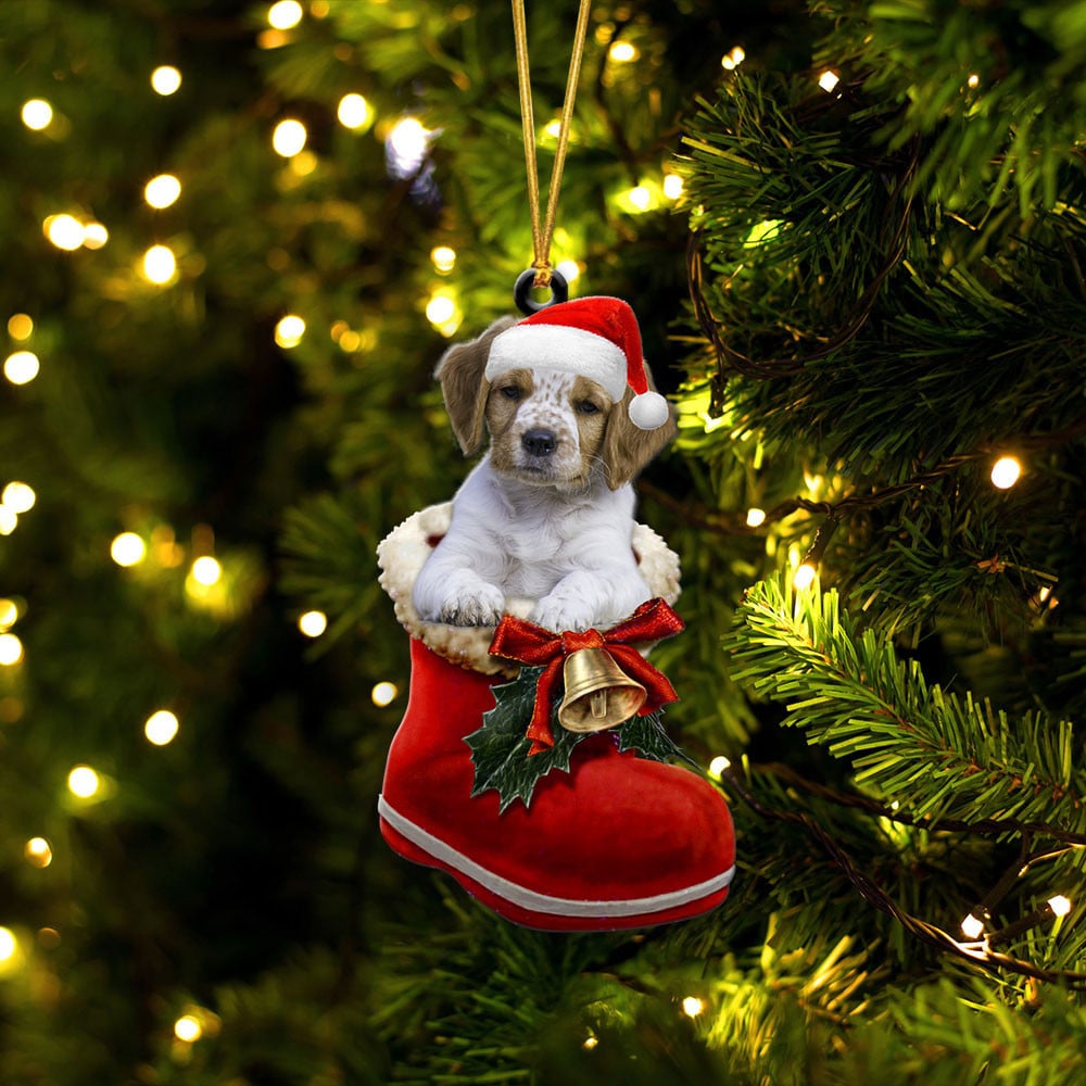 Brittany-In Santa Boot Christmas-Two Sided Ornament