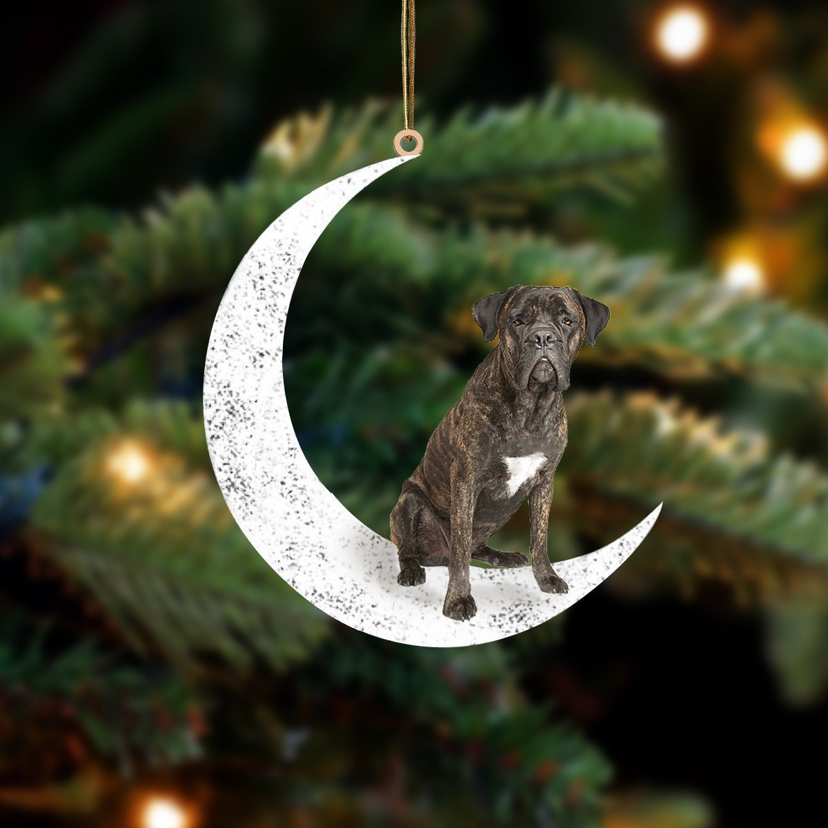 Brown Cane Corso 2-Sit On The Moon-Two Sided Ornament