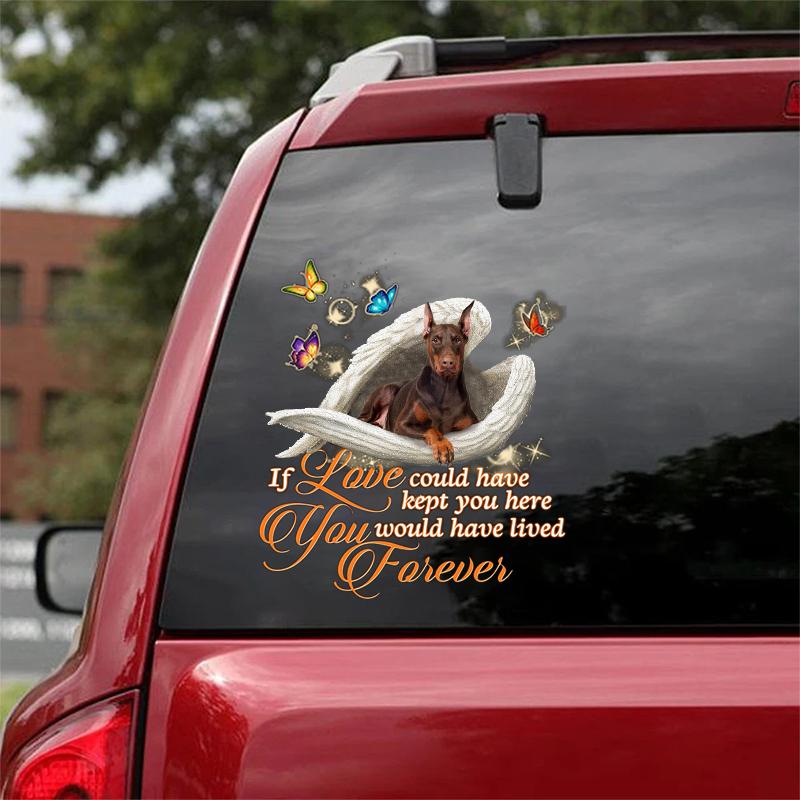 Brown dobermann Sleeping Angel Lived Forever Decal