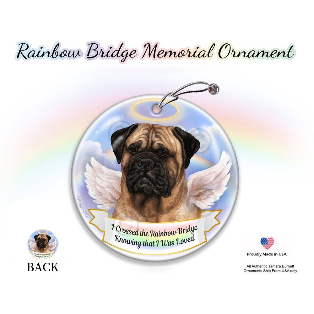Rainbow Bridge Memorial-Bull Mastiff Fawn Porcelain Hanging Ornament