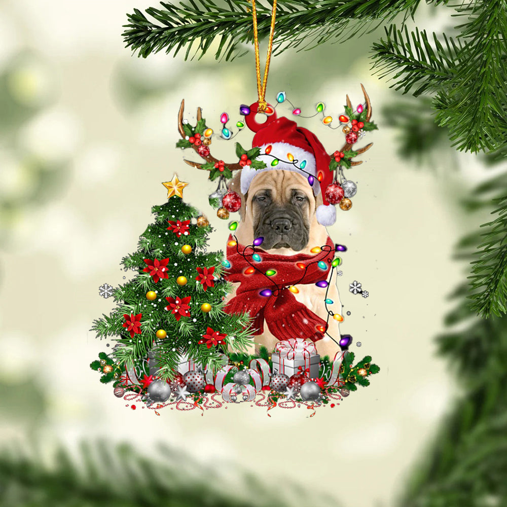 Bull Mastiff-Reindeer Christmas-Two Sided Ornament