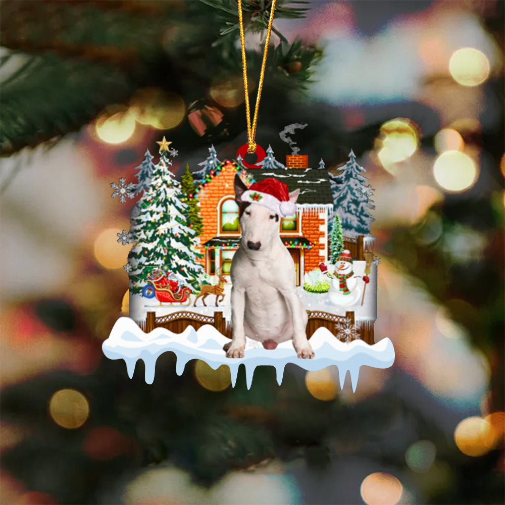 Bull Terrier 1-Xmas House-Two Sided Ornament