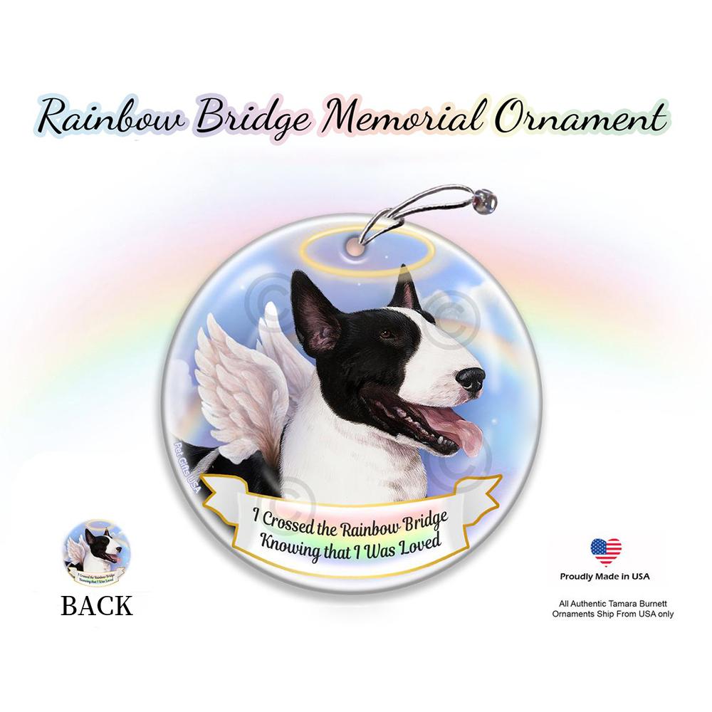 Rainbow Bridge Memorial-Bull Terrier Black &amp; White Porcelain Hanging Ornament
