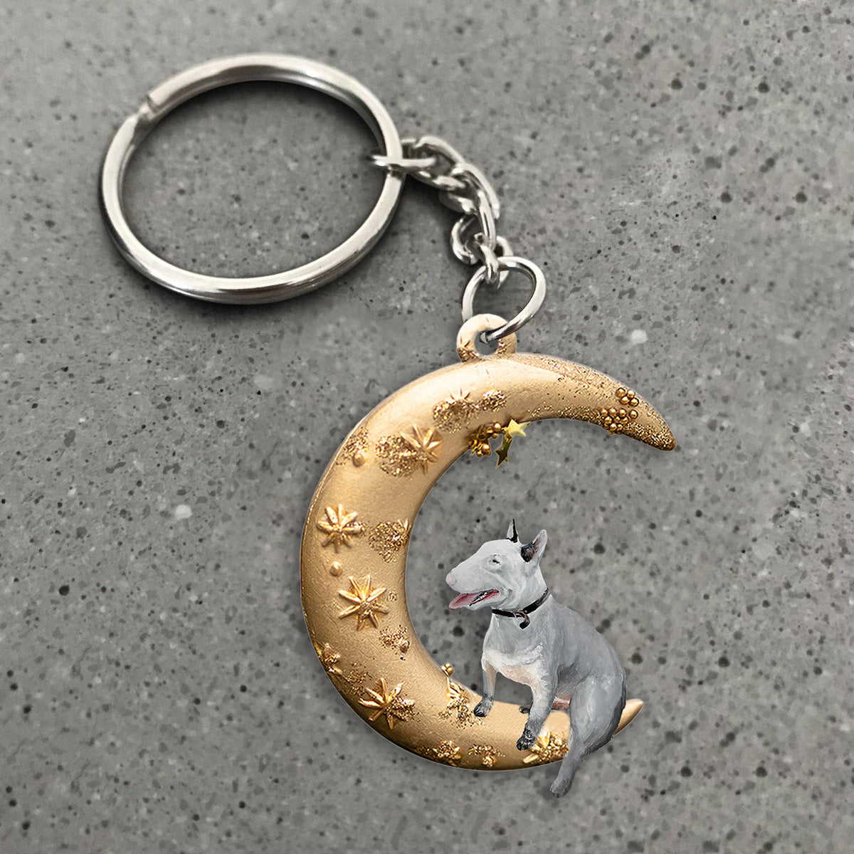 Bull Terrier-Dog &amp; Moon Flat Acrylic Keychain