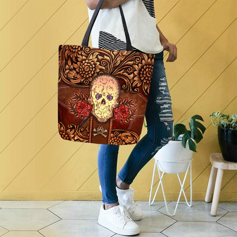 Bull Terrier Skull Flower Cloth Tote Bag