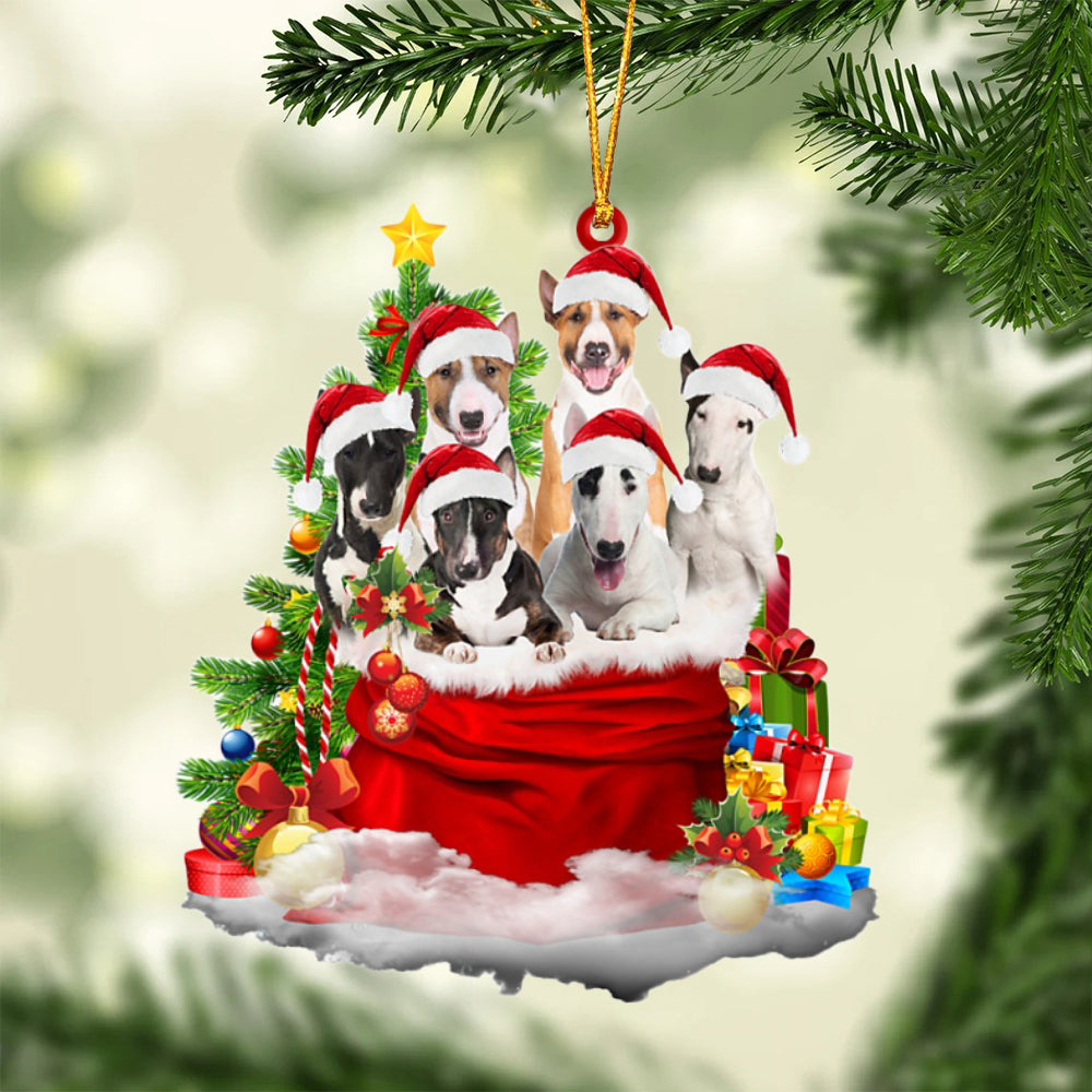 Bull Terrier-Christmas Bag&amp;Dogs-Two Sided Ornament