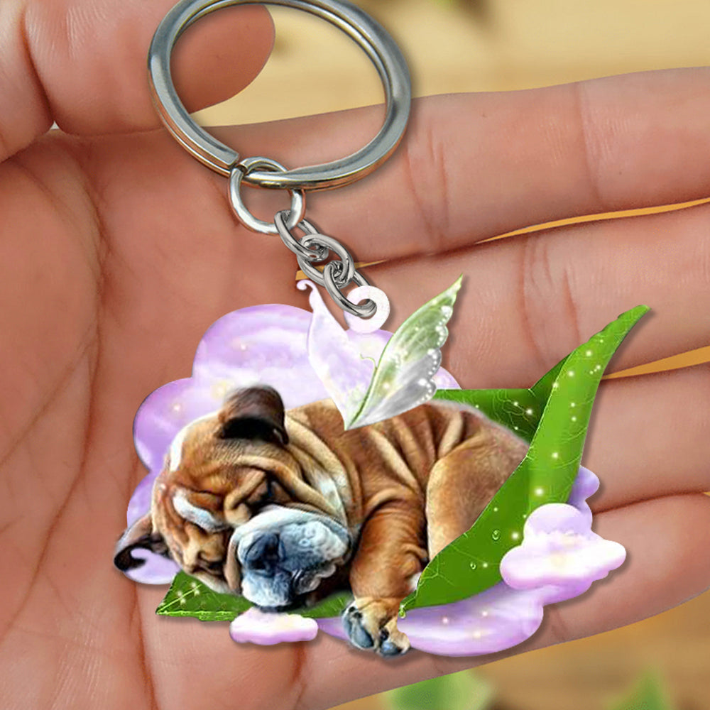 Bulldog-Sleep On Fallen Leaves Flat Acrylic Keychain