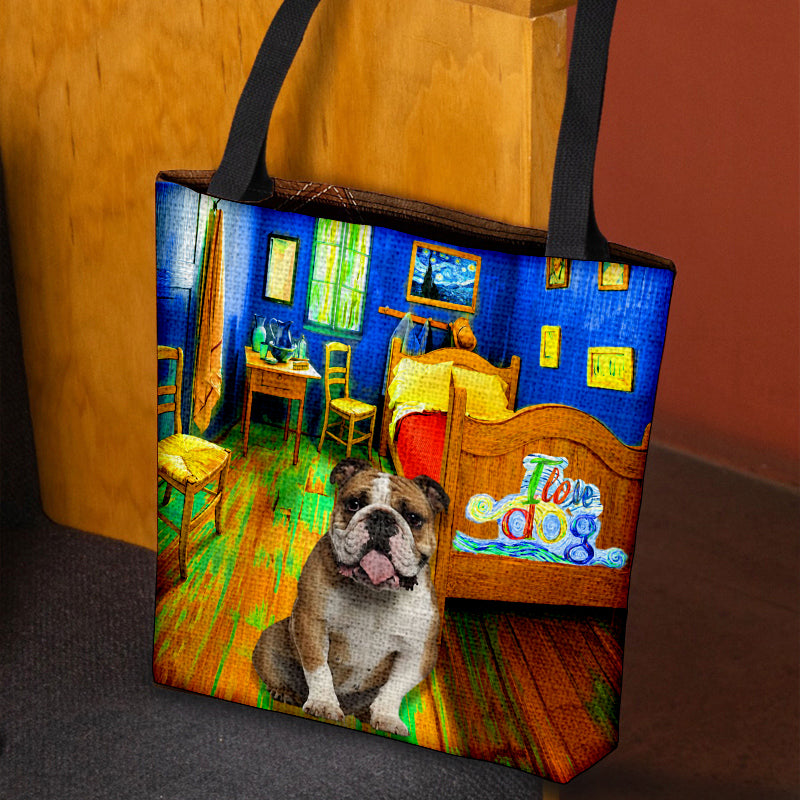 Bulldog in the bedroom-Cloth Tote Bag