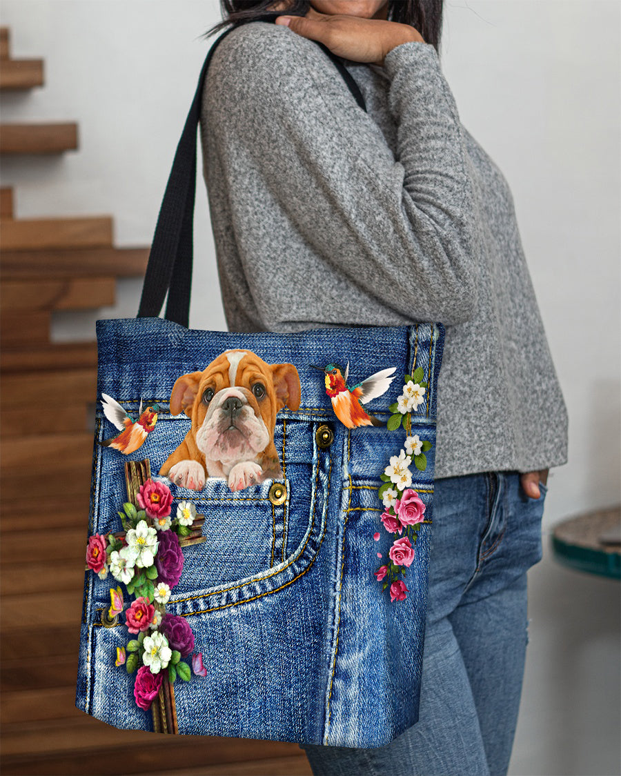 Bulldog-Cardinal &amp; Cross Flower Cloth Tote Bag